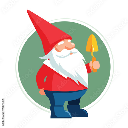 Festive Snowman Gnome Wearing a Red Hat and Holding a Shovel for Winter Holiday Decoration