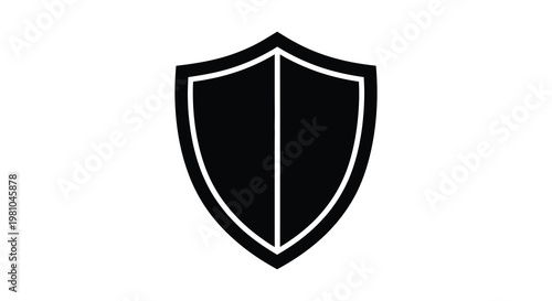 A stark black shield design with a central division a bold silhouette