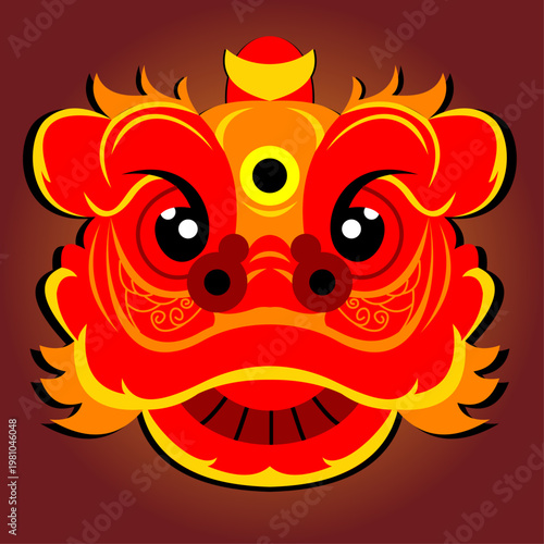vector illustration of lion dance from china