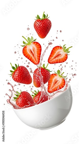 Strawberries splash in bowl.