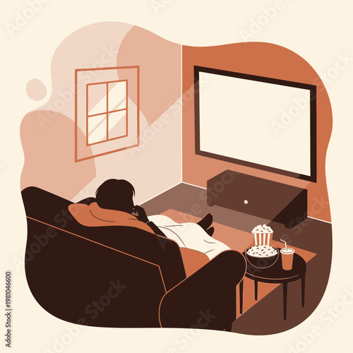 Person relaxing on sofa watching television.