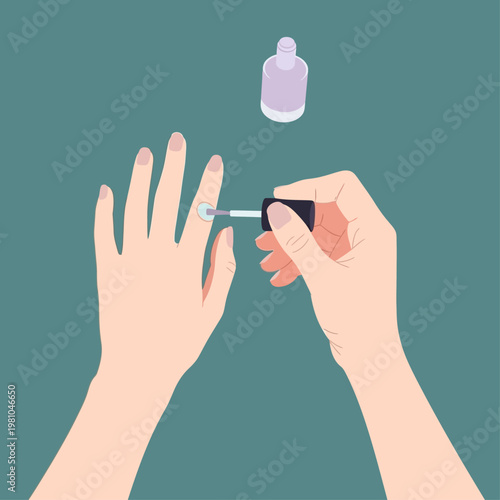 Applying nail polish to fingernails.