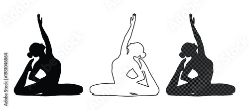 Set of 3 Pigeon Yoga Pose Silhouettes Vector