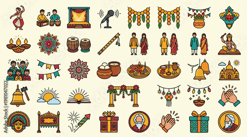 Celebrations of Rabindra Jayanti with traditional Indian decorations and symbols