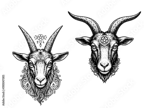 Goat Head Satanic Engraving Art