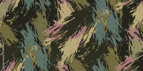 Abstract camouflage pattern with shades of green pink and black
