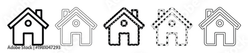 Set of 5 black and white outline home house icons vector