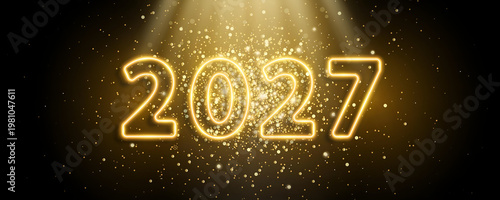 Glowing Gold 2027 New Year Background with Sparkle Glitter Lights Luxury Celebration Design