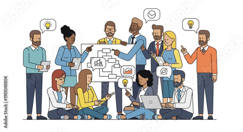 Diverse group of business people brainstorming.