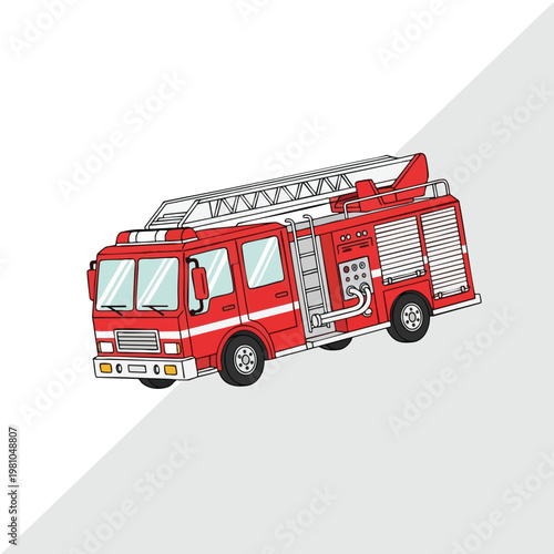 Modern Fire Truck with Emergency Equipment and Ladder for Fire Safety and Rescue