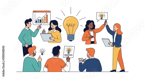 Diverse group of people brainstorming ideas.