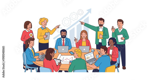 Diverse group of business people meeting.