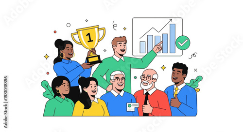 Diverse group of people celebrating success.