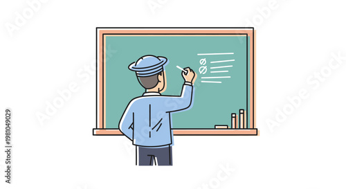 Man writing on green chalkboard.