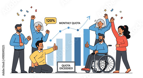 Diverse people celebrating success together.