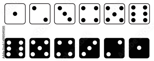 Game dice set isolated on transparent background. Set of dice in flat and linear design from one to six. Traditional game die with marked with different numbers of dots . vector illustration.eps.10