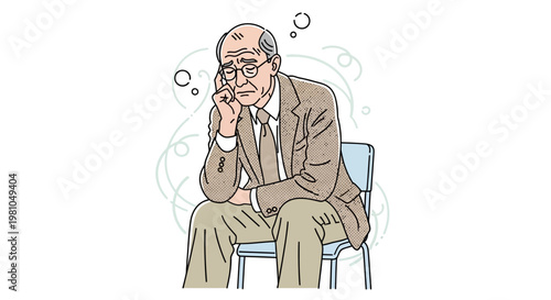 Older Man Thinking Sitting Down Alone.