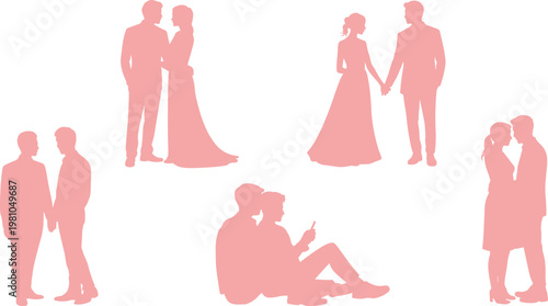 Romantic couple silhouettes, love relationship illustration, affectionate connection flat vector design