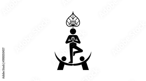 Yoga Practitioner Pose with Leaf Symbol Above Head