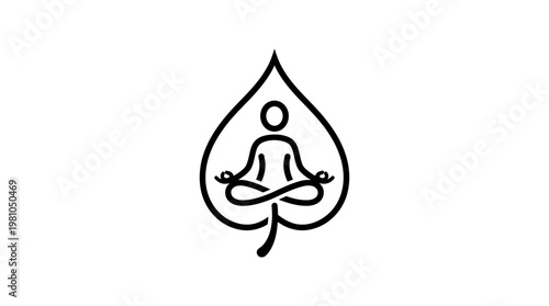 Meditating Human Shape Inside Leaf Symbol