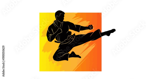 Karate athlete performing powerful kick silhouette illustration