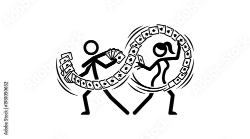 People Chasing Money Financial Illustration