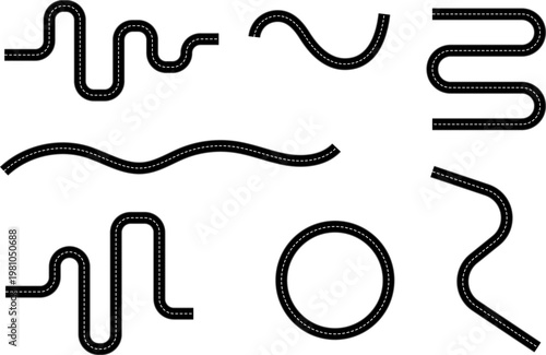 Roadmap curvy road. Roadmap with stages. Top view on a curved highway road map. Roadmap diagram Vector illustration, PNG, JPG.