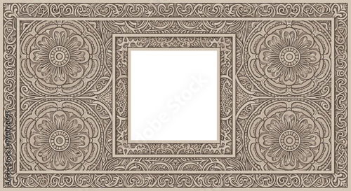 Intricate ornamental frame design with floral motifs and decorative elements