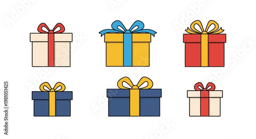 Colorful gift boxes with ribbons.