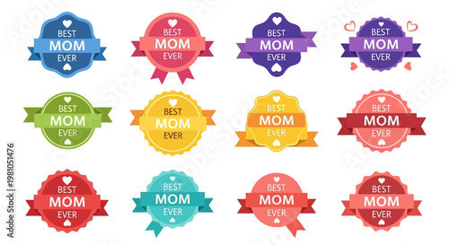 Colorful Mom Badges Logos Stickers.