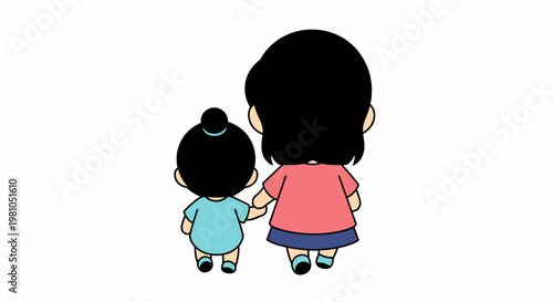 Two little girls standing together back.