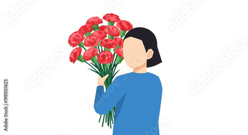 Woman Holding Bouquet of Flowers.