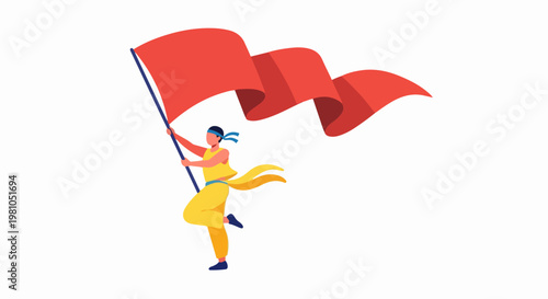 Vector illustration of a flag bearer running with a large red waving banner for motivation