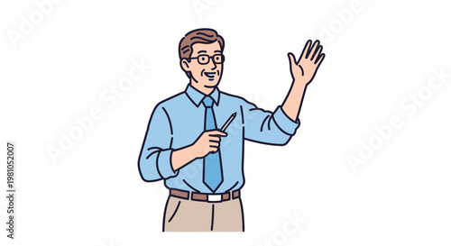 Businessman Speaking with Hand Raised.