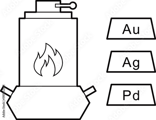 Smelting Furnace for Precious Metal Extraction Gold Silver Line Icon