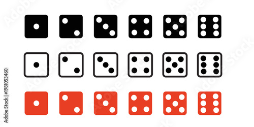 Dice cubes icon set number 1 to 6. Game dice set isolated on white background.