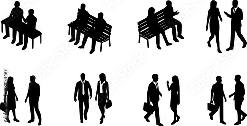 Isometric Vector People Set Featuring Walking and Sitting Figures with Shadows for Architectural Diagrams
