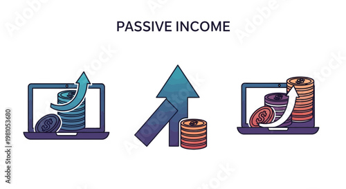 Visual representation of digital passive income streams and financial growth, illustrating successful online earning strategies and wealth accumulation through technology and smart investments