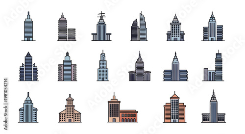 Pixel Art Cityscape A Collection of Diverse Building Illustrations for Digital Projects