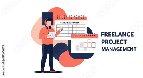 Freelance Project Management: Calendar, Tablet, Headphones, Editorial Project Planning