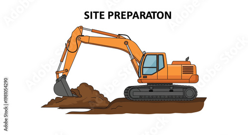 Excavator working on a construction site, clearing earth for a new project