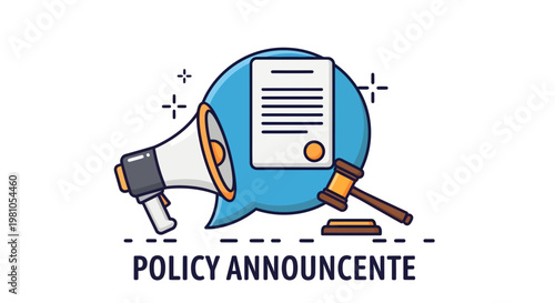 Policy Announcement Notification with Megaphone and Gavel Illustration