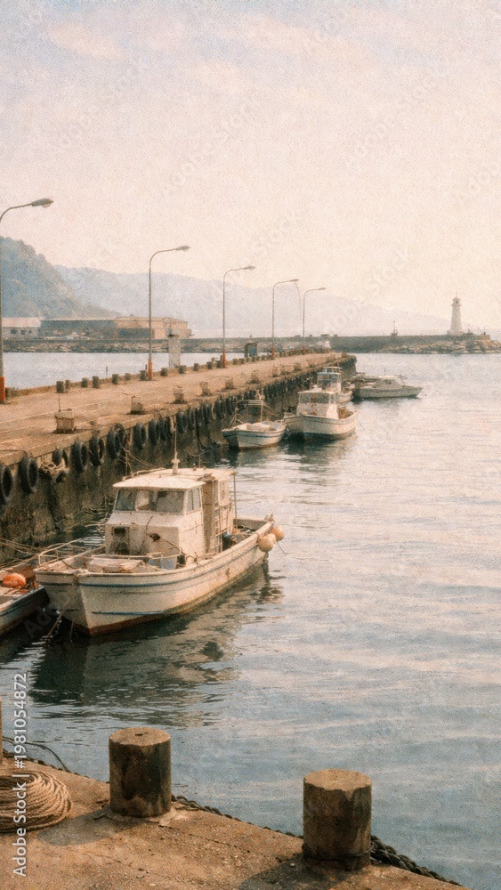 Fototapeta premium Serene harbor with docked boats mobile wallpaper