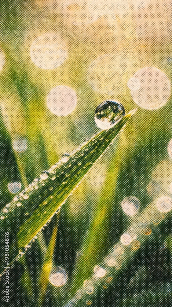 Fototapeta premium Dew drops on green leaves mobile wallpaper