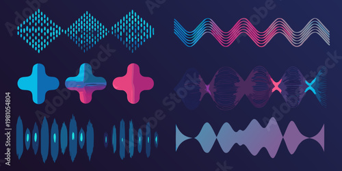Abstract waveforms and sound visualizations in vibrant neon colors