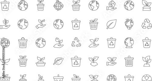 Sustainability icons illustrate environmental conservation, recycling efforts, and global ecological protection.