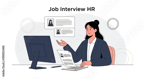 HR Manager Conducting Job Interview Online with Video Call and Resumes