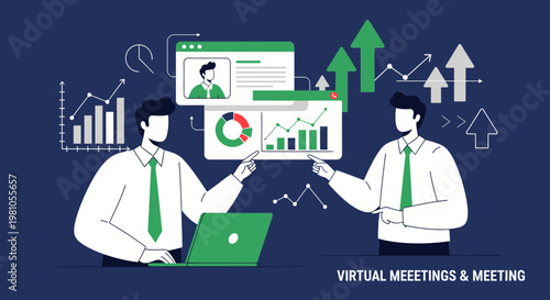 Business meeting and virtual collaboration with charts and graphs