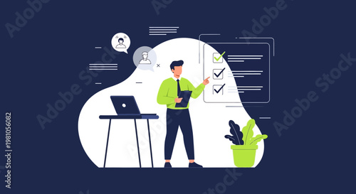 Man checking tasks on a checklist, business concept, planning, strategy, success