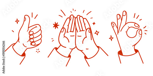 Hand drawn hands and gestures illustration, business teamwork, cooperation, partnership, agreement, celebration, success, communication, poster logo print design concept